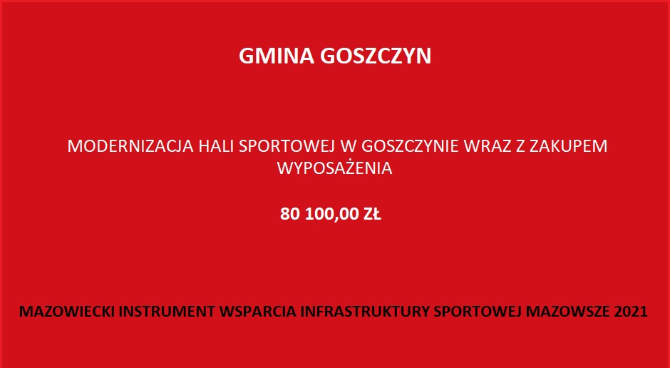 Ikona do artykułu: Modernizacja hali sportowej w Goszczynie wraz z zakupem wyposażenia